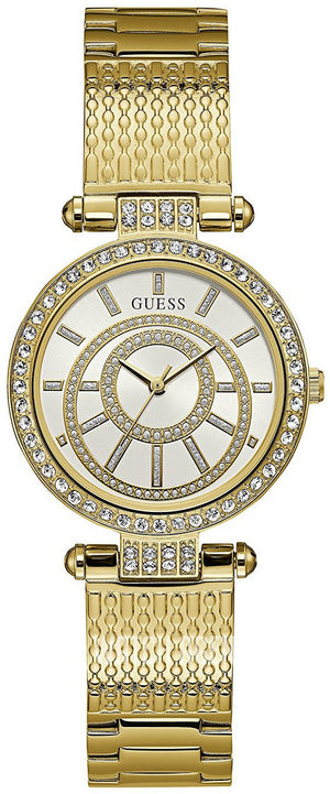 Guess Muse Crystals White Dial Rose Gold Steel Strap Watch For Women - W1008L2 Authentic Buy Shop Now