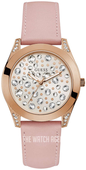 Guess Wonderlust Beige Dial Pink Leather Strap Watch for Women - W1065L1 Authentic Buy Shop Now