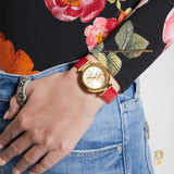 Guess Trend Dragon Gold Dial Red Leather Strap Watch For Women - GW0646L1 Authentic Buy Shop Now