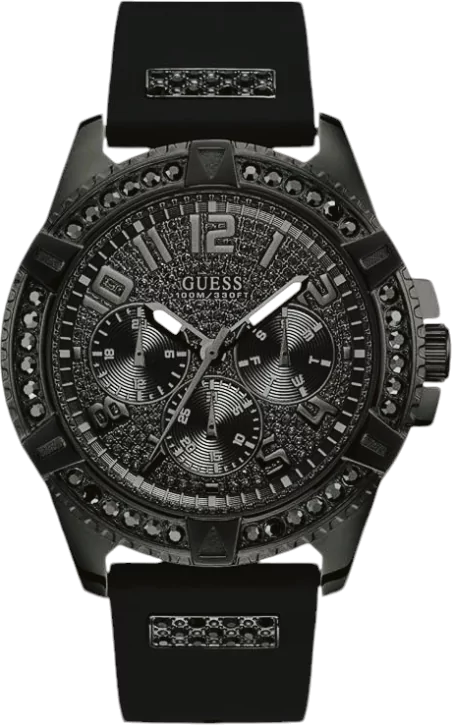 Guess Frontier Crystals Black Dial Black Silicone Strap Watch For Men - W1132G3 Authentic Buy Shop Now