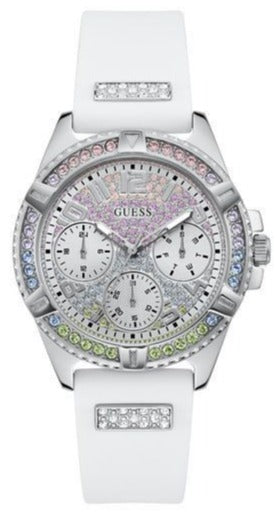 Guess Frontier Diamonds Silver Dial White Rubber Strap Watch for Women - GW0045L1 Authentic Buy Shop Now