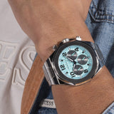 Guess Empire Chronograph Quartz Sky Blue Dial Silver Steel Strap Watch For Men - GW0489G3 Authentic Buy Shop Now