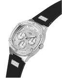 Guess Duchess Crystals Silver Dial Black Silicon Strap Watch For Women - GW0619L1 Authentic Buy Shop Now