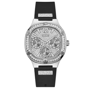 Guess Duchess Crystals Silver Dial Black Silicon Strap Watch For Women - GW0619L1 Authentic Buy Shop Now