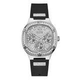 Guess Duchess Crystals Silver Dial Black Silicon Strap Watch For Women - GW0619L1 Authentic Buy Shop Now