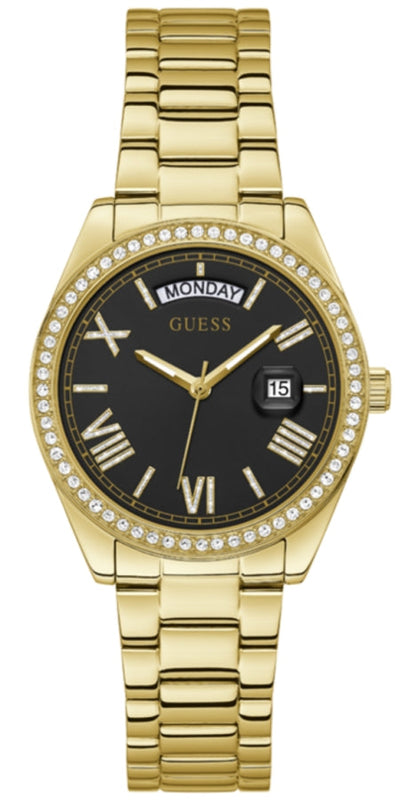 Guess Luna Diamonds Black Dial Gold Steel Strap Watch for Women - GW0307L2 Authentic Buy Shop Now