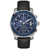 Guess Pinnacle Chronograph Quartz Blue Dial Black Leather Strap Watch For Men - W0673G4 Authentic Buy Shop Now