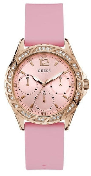Guess Sparkling Diamonds Pink Dial Pink Rubber Strap Watch for Women - W0032L9 Authentic Buy Shop Now
