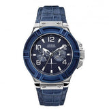 Guess Rigor Multifunction Chronograph Blue Dial Blue Leather Strap Watch For Men - W0040G7 Authentic Buy Shop Now