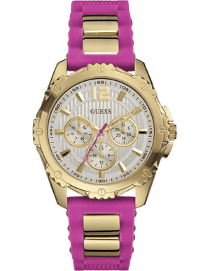 Guess Intrepid White Dial Two Tone Silicon Strap Watch For Women - W0325L3 Authentic Buy Shop Now