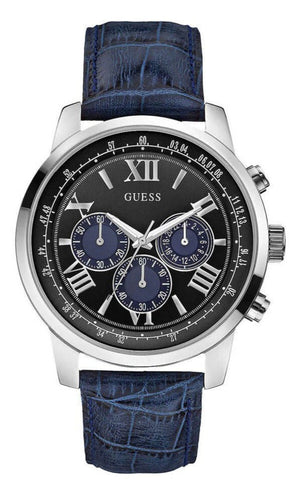Guess Horizon Chronograph Quartz Black Dial Blue Leather Strap Watch For Men - W0380G3 Authentic Buy Shop Now