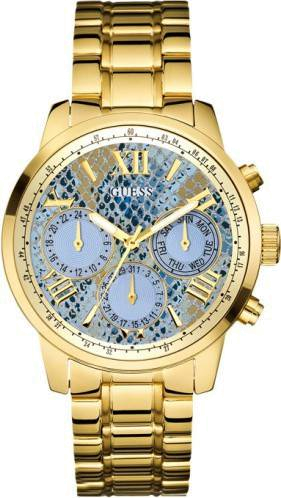 Guess Mini Sunrise Quartz Blue Dial Gold Steel Strap Watch For Women - W0448L6 Authentic Buy Shop Now