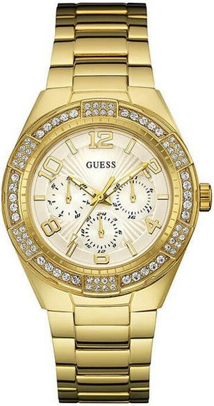 Guess Luna Diamonds White Dial Gold Steel Strap Watch for Women - W0729L2 Authentic Buy Shop Now