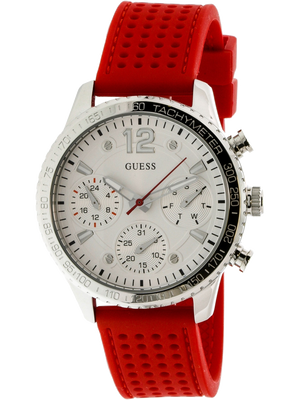 Guess Marina Chronograph Quartz White Dial Red Rubber Strap Watch for Women - W1025L2 Authentic Buy Shop Now