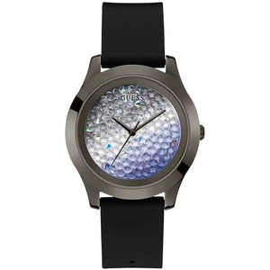 Guess Crush Crystals Silver Dial Black Rubber Strap Watch for Women - W1223L4 Authentic Buy Shop Now