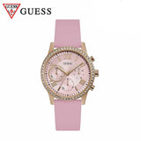 Guess Solar Rose Gold Dial Pink Rubber Strap Watch For Women - W1135L2 Authentic Buy Shop Now