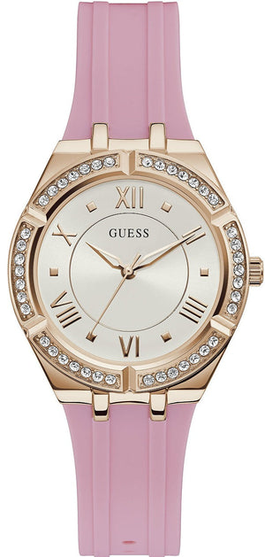 Guess Cosmo Diamonds Silver Dial Pink Silicone Strap Watch for Women - GW0034L3 Authentic Buy Shop Now
