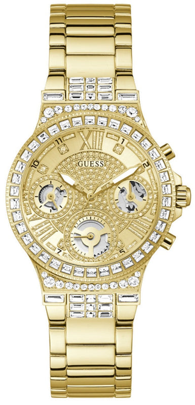 Guess Moonlight Multi Function Diamonds Gold Dial Gold Steel Strap Watch for Women - GW0320L2 Authentic Buy Shop Now