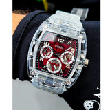 Guess Phoenix Quartz Burgundy Dial Transparent Silicone Strap Watch For Men - GW0499G9 Authentic Buy Shop Now