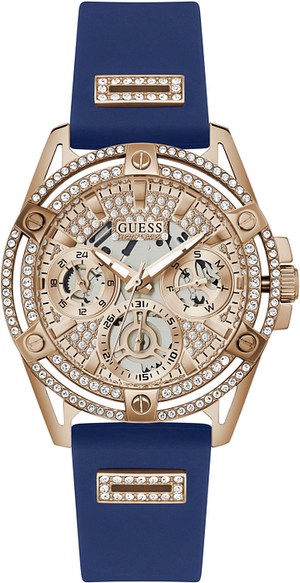 Guess Queen Quartz Crystals Rose Gold Dial Blue Silicone Strap Watch For Women - GW0536L5 Authentic Buy Shop Now