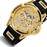 Guess King Quartz Crystals Gold Dial Black Silicone Strap Watch For Men - GW0537G2 Authentic Buy Shop Now