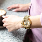 Guess Fusion Chronograph Gold Dial Gold Steel Strap Watch for Women - GW0552L2 Authentic Buy Shop Now