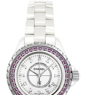 Chanel J12 Sapphire Bezel Ceramic White Dial White Steel Strap Watch for Women - J12 H2010 Authentic Buy Shop Now