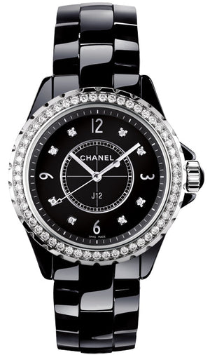 Chanel J12 Diamonds Ceramic Black Dial Black Steel Strap Watch for Women - J12 H3108 Authentic Buy Shop Now
