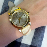 Burberry The City Gold Dial Haymarket Brown Leather Strap Watch for Women - BU9219 Authentic Buy Shop Now