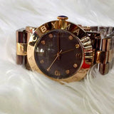 Marc Jacobs Amy Mother of Pearl Black Dial Rose Gold Steel Strap Watch for Women - MBM8610 Authentic Buy Shop Now