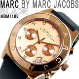 Marc Jacobs Blade Chronograph Rose Gold Dial Black Leather Strap Watch for Women - MBM1188 Authentic Buy Shop Now