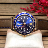 Versace Hellenyium GMT Blue Dial Brown Leather Strap Watch for Men - V11080017 Authentic Buy Shop Now