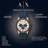 Armani Exchange Hampton Chronograph Rose Gold Dial Blue Silicone Strap Watch For Men - AX1730 Authentic Buy Shop Now