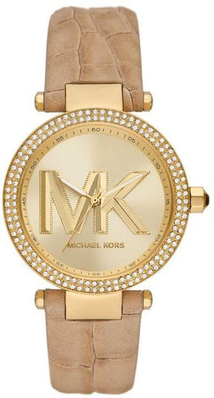 Michael Kors Parker Three-Hand Gold Dial Brown Leather Strap Watch For Women - MK4725 Authentic Buy Shop Now