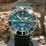 Breitling Superocean Heritage B20 Automatic 46 Green Dial Black Mesh Bracelet Watch for Men - AB2020121L1S1 Authentic Buy Shop Now
