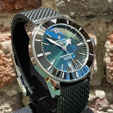 Breitling Superocean Heritage B20 Automatic 46 Green Dial Black Mesh Bracelet Watch for Men - AB2020121L1S1 Authentic Buy Shop Now
