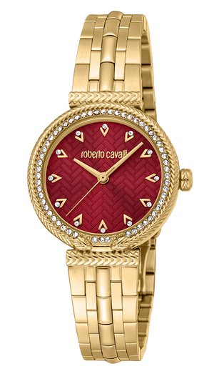 Just Cavalli Chiarezza Snake Core Red Dial Gold Steel Strap Watch for Women - RC5L078M0035 Authentic Buy Shop Now