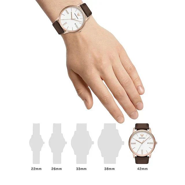 Emporio Armani Minimalist Quartz White Dial Brown Leather Strap Watch For Men - AR11572 Authentic Buy Shop Now