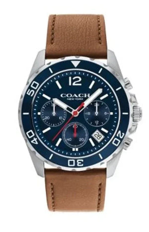 Coach Kent Chronograph Blue Dial Brown Leather Strap Watch for Men - 14602560 Authentic Buy Shop Now