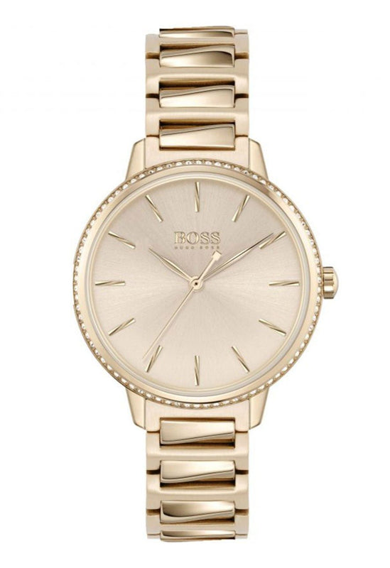Hugo Boss Signature Gold Dial Gold Stainless Steel Strap Watch for Women - 1502540 Authentic Buy Shop Now
