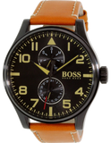 Hugo Boss Aeroliner Maxx Chronograph Black Dial Brown Leather Strap Watch For Men - HB1513082 Authentic Buy Shop Now