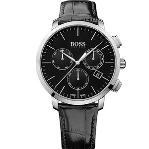 Hugo Boss Chronograph Black Dial Black Leather Strap Watch For Men - 1513266 Authentic Buy Shop Now