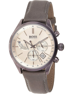 Hugo Boss Grand Prix Silver Dial Grey Leather Strap Watch for Men - 1513603 Authentic Buy Shop Now
