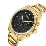 Hugo Boss Trace Chronograph Black Dial Gold Steel Strap Watch For Men - 1514006 Authentic Buy Shop Now