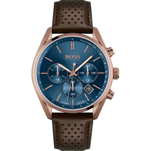 Hugo Boss Champion Blue Dial Brown Leather Strap Watch for Men - 1513817 Authentic Buy Shop Now