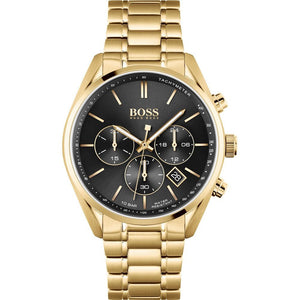 Hugo Boss Champion Black Dial Gold Steel Strap Watch for Men - 1513848 Authentic Buy Shop Now
