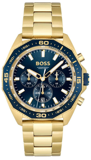 Hugo Boss Energy Chronograph Blue Dial Gold Steel Strap Watch For Men - 1513973 Authentic Buy Shop Now