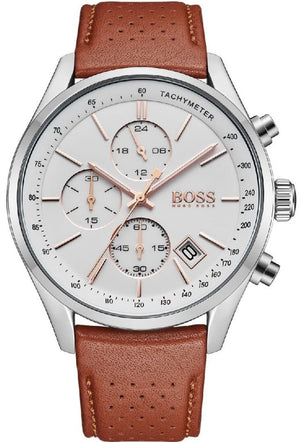 Hugo Boss Grand Prix White Dial Brown Leather Strap Watch for Men - 1513475 Authentic Buy Shop Now