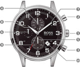 Hugo Boss Aeroliner Chronograph Black Dial Silver Steel Strap Watch For Men - 1512446 Authentic Buy Shop Now
