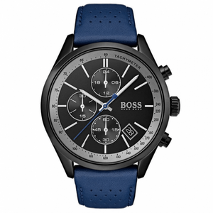 Hugo Boss Grand Prix Chronograph Black Dial Blue Leather Strap Watch for Men - 1513563 Authentic Buy Shop Now